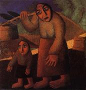 Kasimir Malevich The Woman and child Pick up the water pail Germany oil painting artist